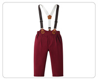 Nouvel ensemble de tenue de gentleman pour garçon automne 2026 : Chemise blanche imprimée + Pantalon à bretelles bordeaux (2 pièces)