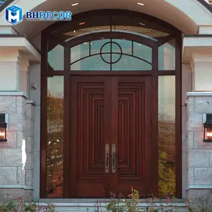 最新立面设计拉手门廊家庭大堂双木入口带Windoe指纹锁的房屋大门