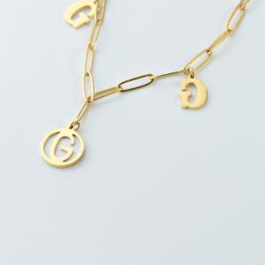 Cheville minimaliste en acier inoxydable plaqué or PVD avec initiale double G, chaîne trombone, étanche, pour femme - Product Image 4