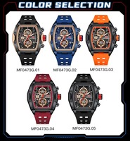 Jam Tangan Pria Tonneau Quartz Chronograph Multi Dial Tampilan Kalender Efek Hollow Tali Silikon
