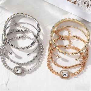 Hot Sell Vintage Gold Plated Square Diamond <b>Adjustable</b> <b>Bracelet</b> Bangles Set High Polished Charm Gold <b>Bracelet</b> for Women Jewelry - Product Image 6