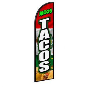 2.5*11.5 FT TACOS RICOS High Quality Custom Feather <b>Flags</b> Beach <b>Flag</b> for Beach Party and Advertising Promotions - Product Image 1