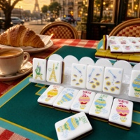 Tuiles de Mahjong Américaines Jaunes 160 Paris Café Acrylique 3 Couches Rouge Blanc Gravé Personnalisé OEM Vente en Gros Cadeau de Fêtes