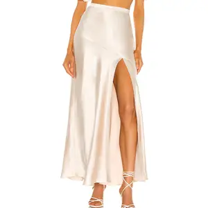 Conjunto de falda larga de seda para mujer, falda larga informal, lisa, personalizada, blanca, elegante