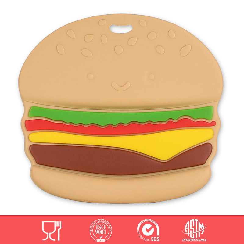 Gel para la dentición con forma de hamburguesa.