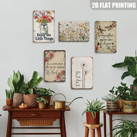 Juego de Letreros Metálicos con Diseño Floral Inspirador, Decoración Rústica de Pared para Casa de Campo