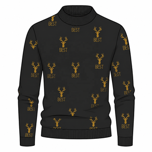<span class=keywords><strong>Pull</strong></span> court à col rond pour homme, nouvelle collection <span class=keywords><strong>de</strong></span> Noël, imprimé élan, manches longues, tendance - Product Image 1