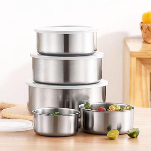 High Quality Unpolished Stainless Steel <b>Lunch</b> <b>Boxes</b> 5pcs Fresh Food Storage Jars PP Lid Factory Wholesale - Product Image 2