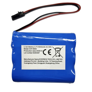 18650 锂离子电池组 1S3P 3.7V 9000mAh 锂离子电池组，带 PCM 和引线 - Product Image 1