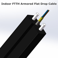 Câble de branchement FTTH plat blindé anti-rongeur, flexible, avec tube en acier spiralé, pour intérieur