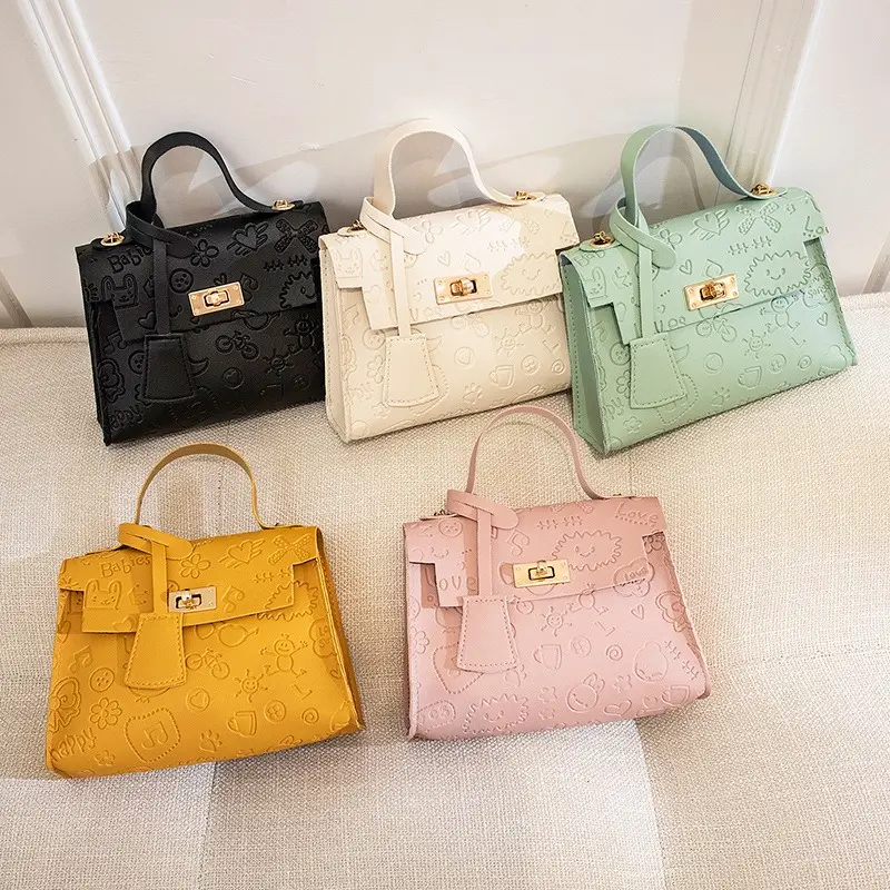 Cross-border Agitation Women Chains Prints Handbags China Wholesale Pu Lady Bags Girl Pure Color Button Square Crossbody Bag