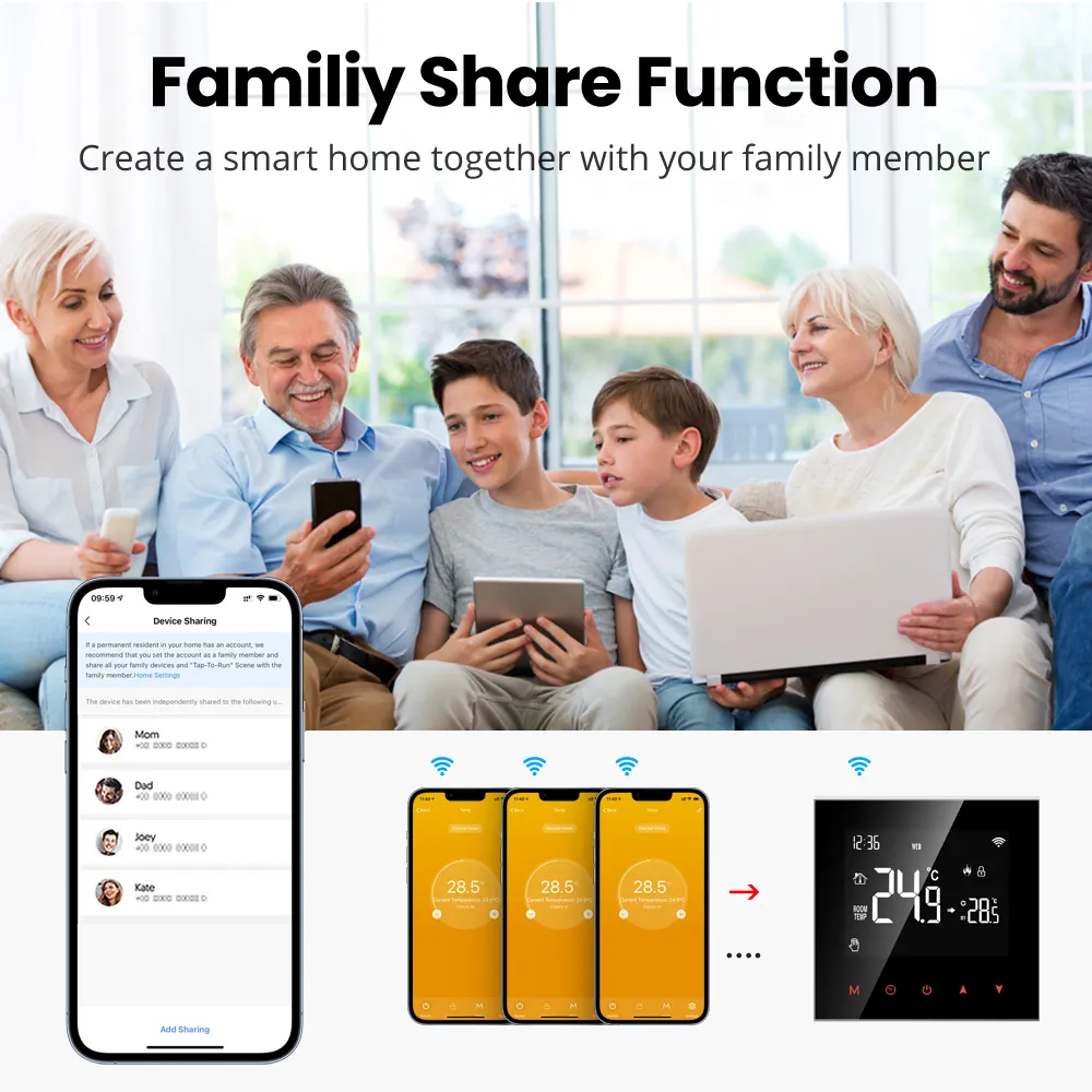 ऐप रिमोट कंट्रोल सटीक तापमान चाइल्ड लॉक इलेक्ट्रिक फ्लोर हीटिंग थर्मोस्टेट वाईफाई स्मार्ट
