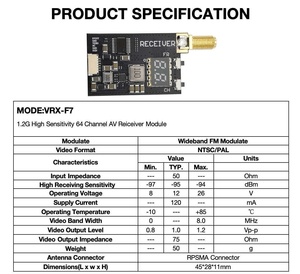 VRX 3.3G 64CH เครื่องรับสัญญาณวิดีโอ 3060-3500MHz ความถี่-97dBm ความไวสูง ขั้วต่อ RPSMA PAL/NTSC สำหรับอุปกรณ์เสริมโดรน FPV - Product Image 5