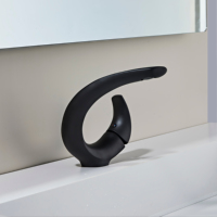Grifo de lavabo moderno contemporáneo de latón, monomando alto, montado en encimera, superficie en negro, válvula cerámica, para baño.