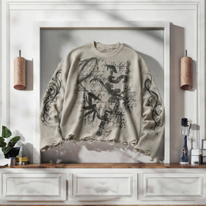 Custom <b>Men's</b> <b>Thermal</b> Waffle Knit Long Sleeve <b>T</b> <b>Shirt</b> Oversized Graphic Print Cotton Crew Neck Casual Tee - Product Image 2