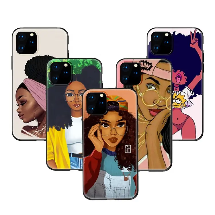 Shockproof Black Girl TPU Back Cover Custom For iPhone 11 12 13 14 Pro Max Cell Phone Case