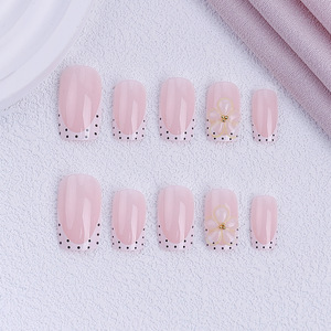 Nouveauté pour le commerce extérieur : <span class=keywords><strong>Faux</strong></span> <span class=keywords><strong>ongles</strong></span> à porter, style boutique, motif pois français, couleur nude, avec fleurs en résine époxy, pour manucure chinoise. - Product Image 4