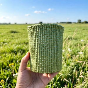 Pots à fleurs en céramique verte à texture tissée, élégants et modernes, pour la décoration intérieure et extérieure, jardin, maison, hôtel - Product Image 3