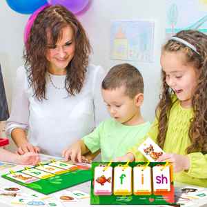 Juguete de aprendizaje de fonética CVC para niños de preescolar, tarjetas de palabras con sonidos de vocales cortas, tablero de aprendizaje con tarjetas plegables - Product Image 2