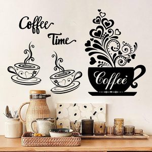 คาเฟ่ร้านค้ารูปลอกติดผนังบ้านถ้วยชากาแฟแบบทำมือลอกออกได้สติกเกอร์ติดผนังกระจกติดผนังผนังผนังผนังผนังรูปถั่วนมในครัว - Product Image 1