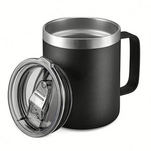 Taza de Viaje de Acero Inoxidable de Doble Pared con Aislamiento al Vacío, 12 Oz, con Asa y Tapa - Product Image 1