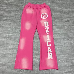 กางเกงสเวตแพนท์แฟชั่นผ้าเฟรนช์เทอร์รี่ปักลายดีไซเนอร์ทรงโอเวอร์ไซส์ฟอกสีเอซิดทรงบานขาบานทรงหลวมหนานุ่มสำหรับผู้ชาย - Product Image 1