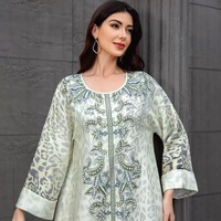 Robe Abaya Kaftan à imprimé léopard jaune avec perles et strass pour femmes, taille plus, vente en gros, vêtements islamiques de luxe pour soirée, OEM
