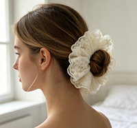 Scrunchie en dentelle brodée de fleurs blanches pour femmes et filles, accessoires de cheveux pour mariage