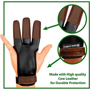 Guanti sportivi Premium in pelle resistente con linguetta a tre dita con arco lungo arco guanto protettivo da tiro con l'arco per archi lunghi - Product Image 3