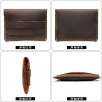 Dompet Mini buatan tangan antik lintas batas dompet koin Fashion ceruk kulit sapi tempat kartu pria kulit kuda gila terbuka wanita