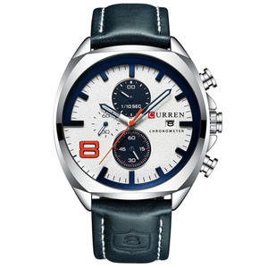 <span class=keywords><strong>Reloj</strong></span> CURREN 8324 King para Hombre, <span class=keywords><strong>Reloj</strong></span> de Cuarzo Blanco con Correa de Cuero Genuino Creativa, Resistente al Agua, Cronógrafo, Conjunto de <span class=keywords><strong>Reloj</strong></span> de Expedición - Product Image 4