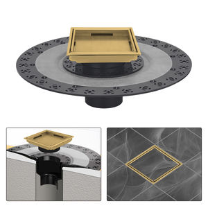 Siphon de douche doré brossé avec grille de drain encastrable de 4 pouces, incluant un col et un anneau de réglage de hauteur pour bac Schluter - Product Image 2