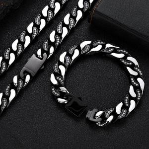 Ensemble collier et bracelet Hip Hop en acier inoxydable, chaîne cubaine entièrement sertie de zircons, pour hommes et femmes, couleurs or, noir, argent - Product Image 1