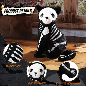 Peluche chat squelette noir de haute qualité 13 pouces, chaton noir doux en peluche, peluche Nightmare Rest pour cadeaux de fête d'Halloween - Product Image 2