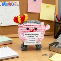 Poupée en crochet amusante et artisanale, motif 'Feu dans le poubelle', pour le soutien émotionnel, jouet Meme à énergie positive, avec support de bureau, cadeau pour le bureau