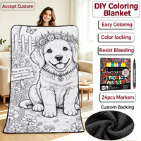 Couverture en velours DIY à colorier pour Noël, personnalisable, lavable, pour adultes et enfants, avec marqueurs, idéale pour le graffiti et l'éducation artistique