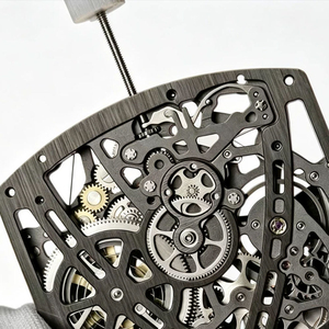 Montre Tonneau Ultra-Fine en Fibre de Carbone |   Montre-bracelet mécanique automatique squelette de luxe pour hommes 67-02 - Product Image 5