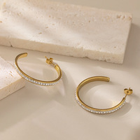 Boucles d'oreilles Ins Simple C Ring Cold Wind Boucles d'oreilles Titanium Steel Double Half Circle avec Diamond Elegant Temperament Stud Earrings
