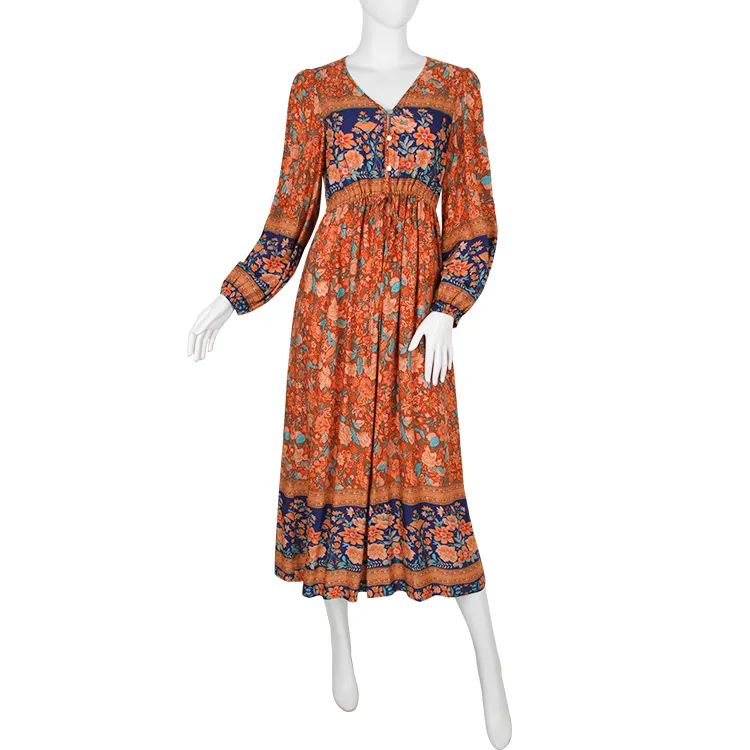 Lente Private Label Hsd Lady Kleding Print Mode Rayon Positionering Bloem Vrouwen Elegante Casual Jurken