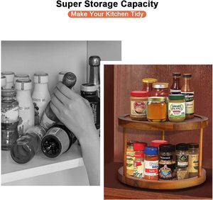 Plateau tournant en bois d'acacia Lazy Susan, support rotatif pour épices, armoires de cuisine, support de rangement multifonction, comptoir, armoire, table à manger - Product Image 4