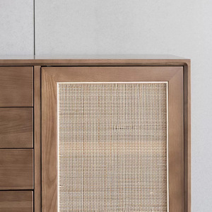 Japanese-style multi-functional rattan <b>sideboard</b>, modern minimalist style, double-door, fully assembled chest of drawers made - Product Image 2