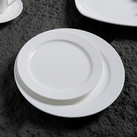 Assiettes de restaurant en porcelaine fine blanche P&T, lot de 10,25 et 8 pouces, assiettes rondes côtelées pour dessert et dîner, pour hôtel, vente en gros