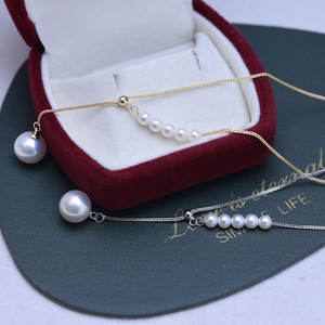 Collier pendentif double perle d'eau douce avec chaîne claviculaire en argent S925, style européen, forte brillance, légers défauts - Product Image 4