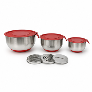 Bol à salade en acier inoxydable avec base et couvercle en silicone, bassine en acier inoxydable, bassine à assaisonnements, bassine à légumes, usage domestique - Product Image 1