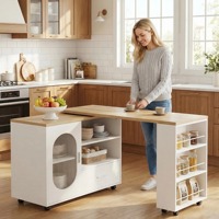 Îlot de cuisine moderne en bois blanc de style farmhouse avec roulettes, meuble de rangement pour cuisine et salle à manger, chariot mobile blanc moderne