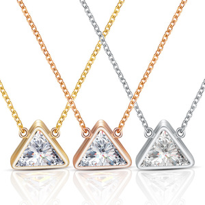 Collier avec pendentif en zircon triangulaire géométrique, chaîne en acier inoxydable et titane pour femme, bijoux cadeau, or rose, argent, or - Product Image 1