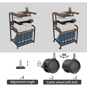 Carrello Porta Stampante Mobile a 3 Ripiani in Legno Massello con Ruote e 2 Ganci, <span class=keywords><strong>Design</strong></span> Moderno per Ufficio e Camera da Letto - Product Image 5