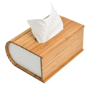 Caja de pañuelos de papel de bambú elegante al por mayor caja de pañuelos facial moderna caja organizadora de pañuelos rectangular de Bambú