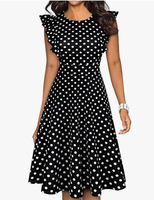 Robes pour femmes, style vintage, à volants, à pois, évasées, style robe de bal, décontractées, pour le bureau, pour femme, été, longueur genoux, taille empire, en taffetas