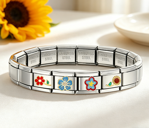 Pulsera de Acero Inoxidable con Dijes Italianos de Flores, Estilo Casual para Uso Diario, Joyería de Moda para Mujer, Regalo - Product Image 2
